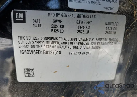 2011 Cadillac Sts Luxury from USA, damaged, VIN 1G6DW6ED1B0127618